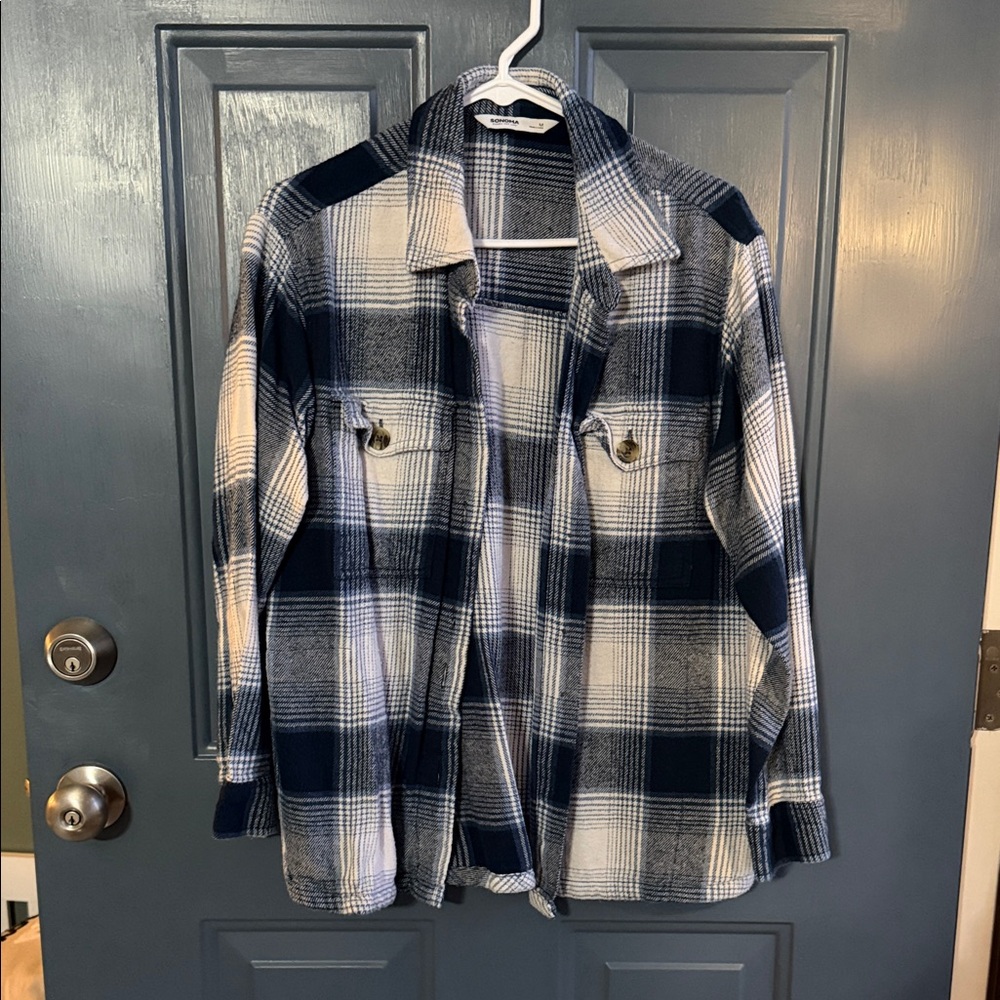 Navy Sonoma Plaid Button-Up Shirt Jacket